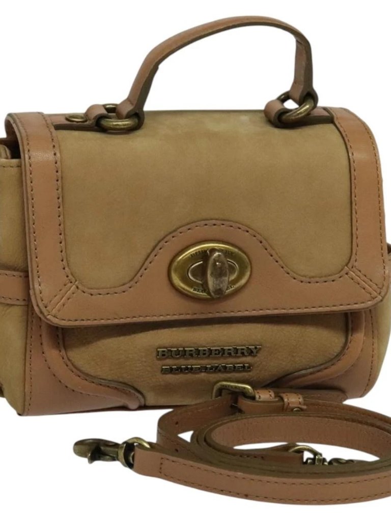 Burberry Blue Label Hand Bag Suede Leather 2way Beige Auth 116361